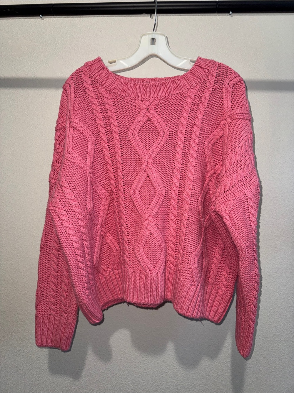 Princess Polly Pink Cable-Knit Crewneck Sweater